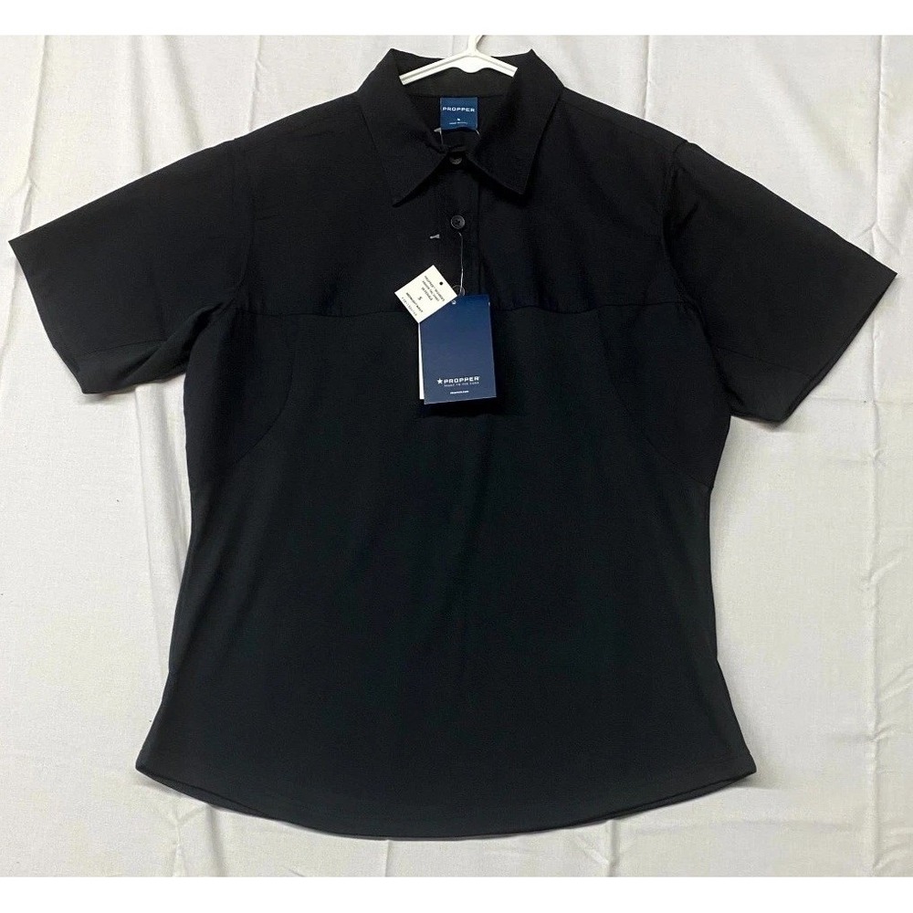 Proper Cloth Polo Button Mens Small Black Cotton Round Hem Short Sleeve